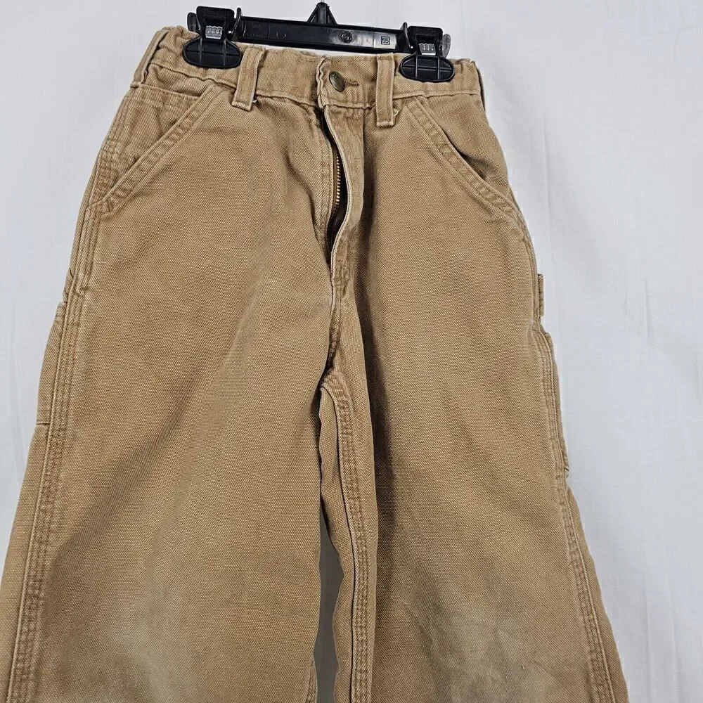 Carhartt Boys Dungaree Fit Size 7 Brown Carpenter Duck Canvas Pants